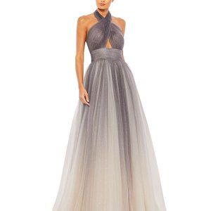 NWT MAC DUGGAL GLITTER HALTER NECK LONG GOWN PURPLE OMBRE 20376 $398